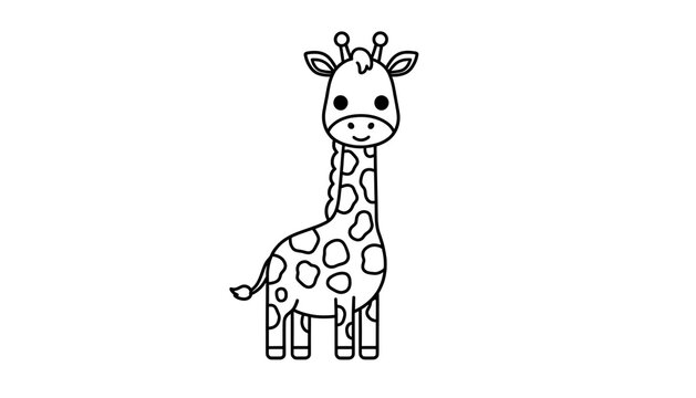 Cute cartoon giraffe illustration in black and white outline style