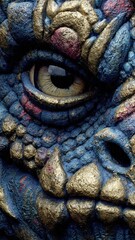 Naklejka premium Close-up of a dragon's eye with textured blue and gold scales