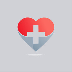 Obraz premium Heart shape with a plus sign, symbolizing health, medical care, and well-being
