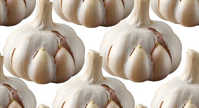 Several whole garlic bulbs on white background for cooking and food preparation transparent background