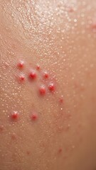 Fototapeta premium Close-up of skin with multiple red pimples and pustules.