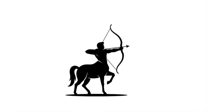 Silhouette Graphic Centaur Archer Holding Bow and Arrow Zodiac Sign