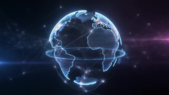 Global connectivity visualized through futuristic digital network on earth