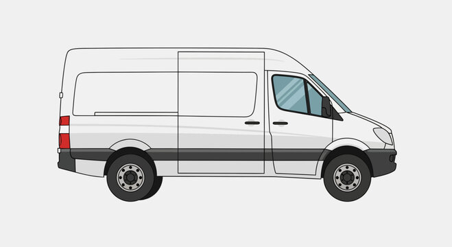 A mockup car illustration of a white van with black trim is shown.