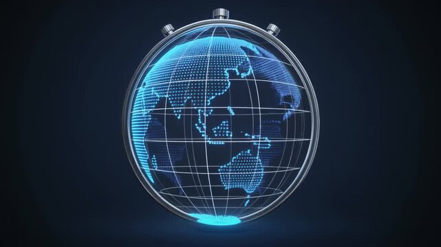 Futuristic globe with digital time elements symbolizing global connectivity and technology