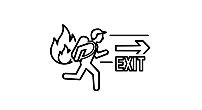 Emergency Exit Illustration - Man Running with Fire on His Back.