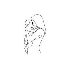Naklejka premium Minimalist Mother Holding Baby One Line Art Continuous Drawing Style