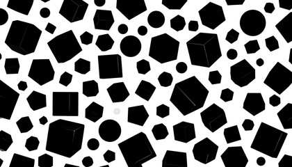 Monochrome geometric shapes in various sizes floating against a white backdrop
