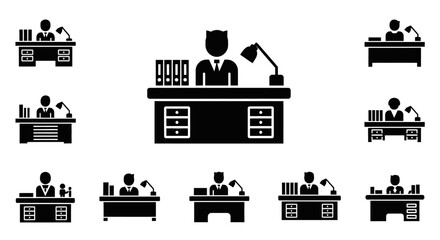 Fototapeta premium Office workers sitting at desks in a modern business environment with computers and lamps