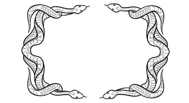 Mystic serpent circular frame with decorative snake line art illustration