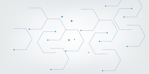 Obraz premium Abstract Blue and White Technology Network Vector Background with Molecular Geometric Hexagons