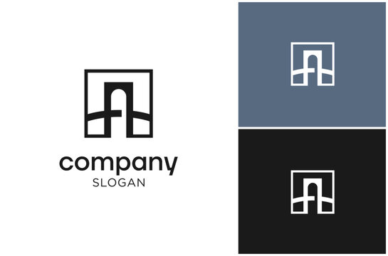 Square Bridge Architecture Construction Simple Line Art Vector Logo Design Illustration