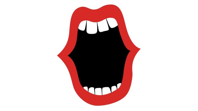 Cartoon Animation of Expressive Screaming Open Mouth with Bold Red Lips and White Teeth