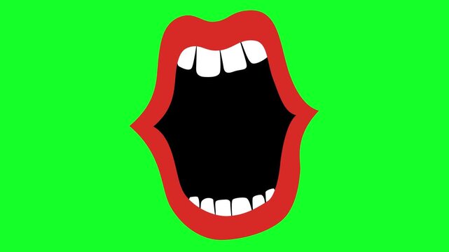 Cartoon Animation of Expressive Screaming Open Mouth with Bold Red Lips and White Teeth