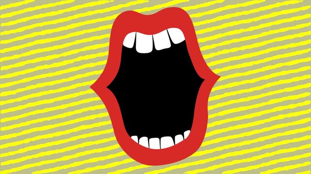 Cartoon Animation of Expressive Screaming Open Mouth with Bold Red Lips and White Teeth