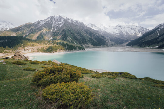 High-mountain lake with turquoise water, Big Almaty lake