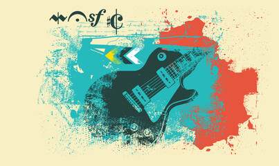 grunge Music poster with musical instrument guitar. music, grunge illustration design, grunge illustration grunge, Music elements design, street art graffiti vector.eps