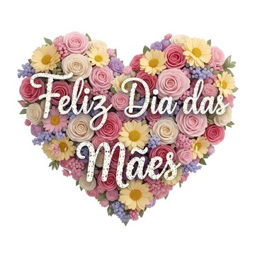 heart shaped floral arrangement with feliz dia das maes text