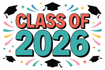 Obraz premium Of 2026 text with graduation caps and colorful confetti