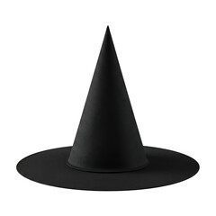 Fototapeta premium A black witch hat with a wide brim and tall pointy top isolated on transparent background