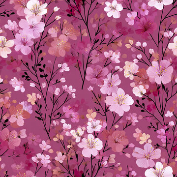 Pink flower Blossom branch Floral pattern Spring bloom Botanical design Feminine small bloom coordinate surface design tile stylized ddfd e dde af ffdcab gigapixel standard height px Cherry
