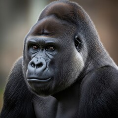 Obraz premium Close-up portrait of a majestic silverback gorilla in its natural habitat.
