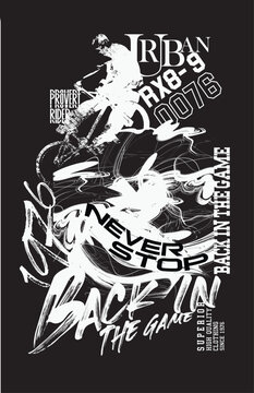 Rider graffiti slogan print, Urban typography hipster street art, freestyle slogan, biker freestyle art comic, bmx rider in abstract sport illustration, t shirt graphics print vector design.eps
