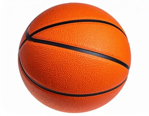 Fototapeta premium Classic orange basketball with distinctive black lines is prominently displayed, presenting its textured surface and vibrant color against a clean, isolated white background, ready for play