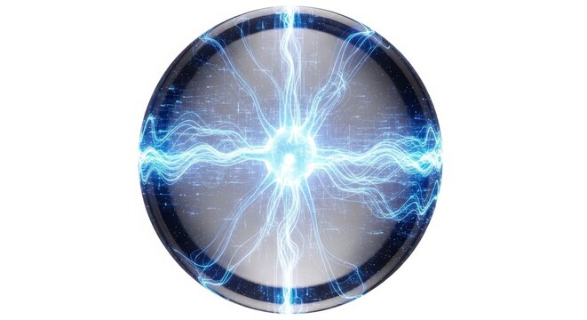 Glowing blue electric circuit on a gray background with dark border