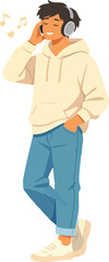 Obraz premium LoFi Character Enjoying Music With Headphones Flat Vector