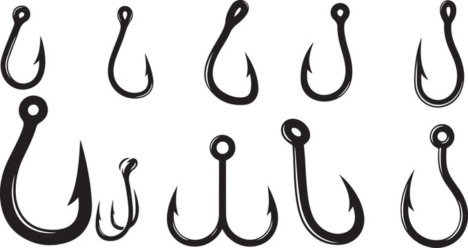 Collection of various fishing hooks on white background