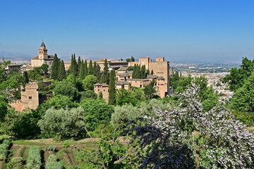 Obraz premium Granada, veduta del complesso dell'Alhambra dal palazzo del Generalife, Andalusia, Spagna