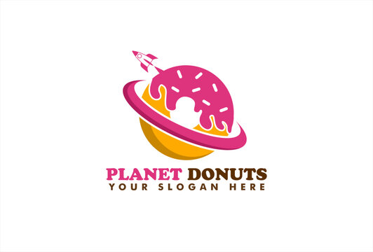 donut pink chocolate sweet shop logo vector illustration business brand