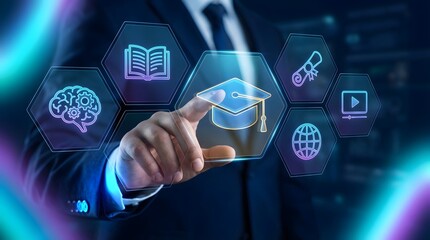 Fototapeta premium Educational technology concept with holographic learning icons