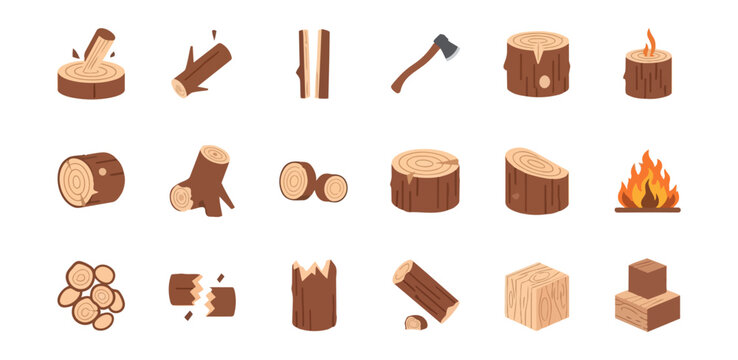 Wooden elements set illustrations vector graphics on black background
