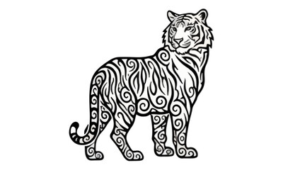 Fototapeta premium Tiger Tribal Line Art Illustration with Swirl Patterns