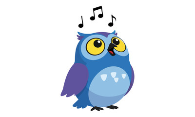 Obraz premium Singing Blue Owl Character with Music Symbols Vector Illustration