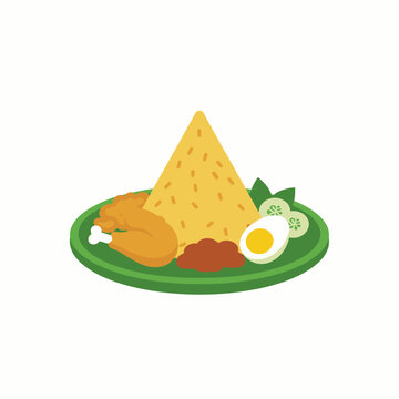 Indonesian Nasi Tumpeng yellow rice with fried chicken and egg