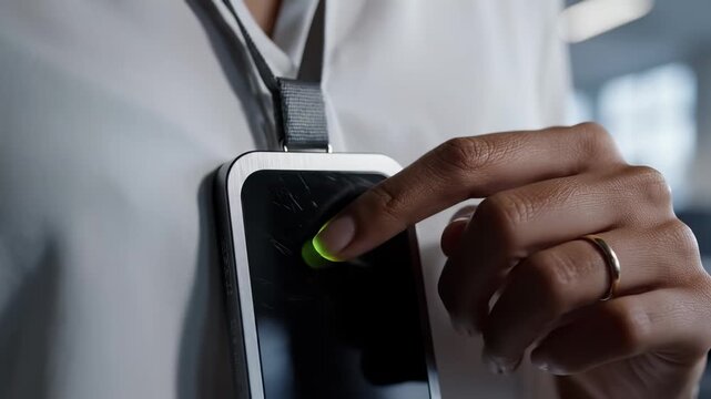 A close-up view captures a hand gently tapping a smartphone screen, showcasing the excitement of modern technology in an innovative workspace.