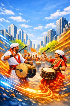 The streets of the city are filled with traditional maharashtrian drum players and a dazzling display of lights befitting a festive procession.