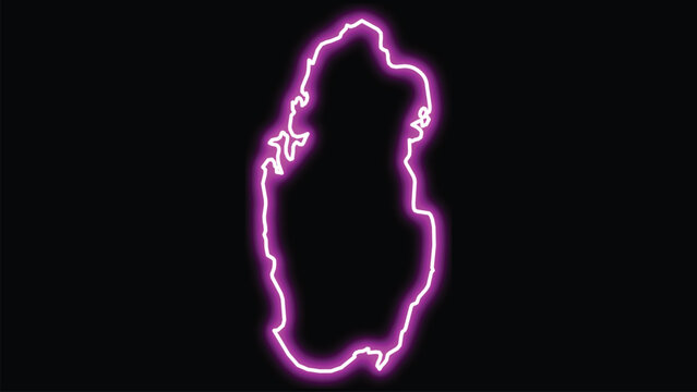 Neon outline of qatar map on black background light