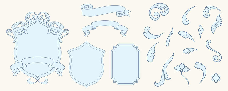 Decorative baroque floral motifs and classic swirl ornaments set