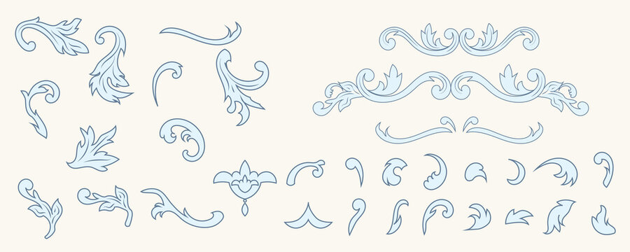 Classic baroque scroll elements and elegant floral flourishes collection