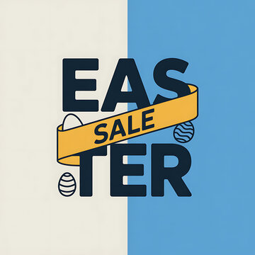 Easter sale banner with eggs on blue and beige background