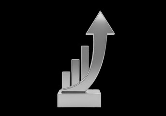 Obraz premium Golden bar chart with upward trend arrow isolated on transparent background