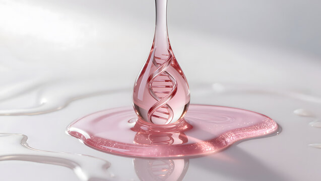 Pink pdrn dna serum drop with regenerative skincare biotechnology concept