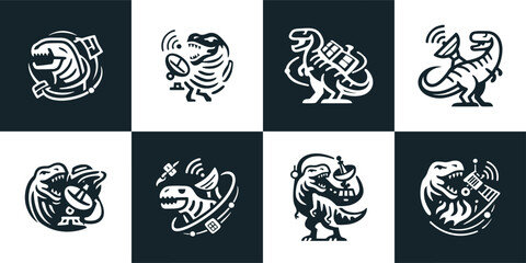 Sci Fi Dinosaur Astronaut Space Exploration Icons © Ghaghah24