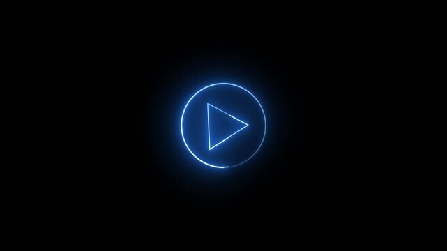 Glowing animated neon line Play button icon isolated on red background. Social media, internet, mobile, web, technology concepts.