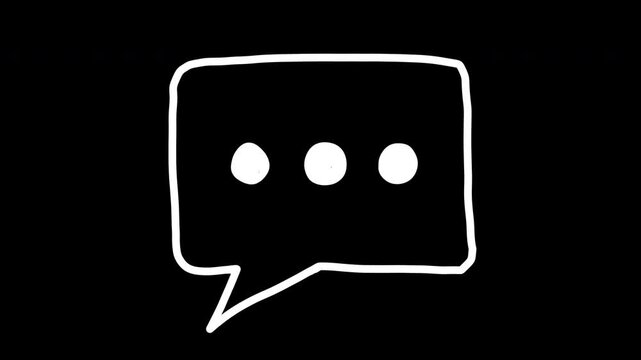 Chalk style hand-drawn speech bubble animation stickers set, White doodle comic clouds on transparent background, Loop