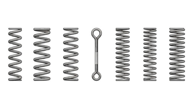 Set of metal springs and coiled spring isolated on transparent background